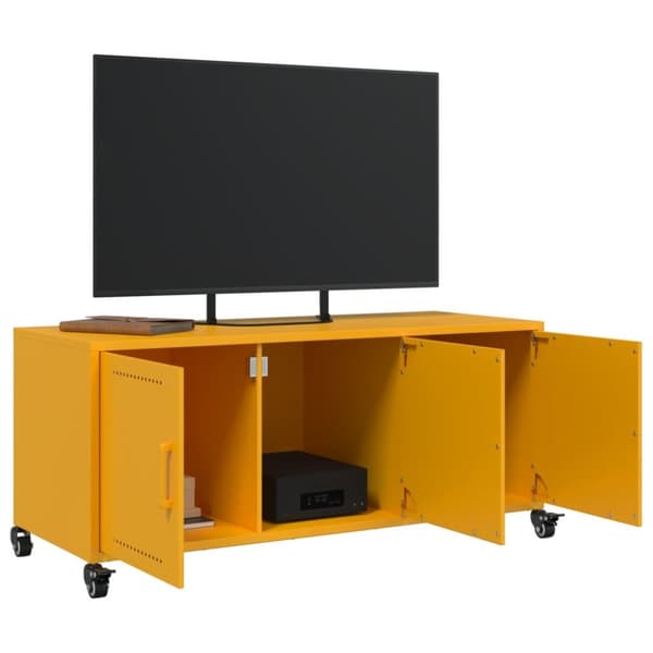 tv-bord 100,5x39x43,5 cm koldvalset stål sennepsgul