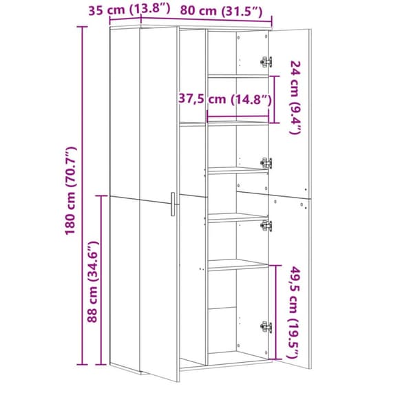 højskab 80x35x180 cm konstrueret træ hvid