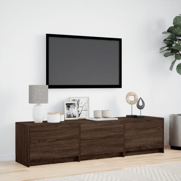 tv-bord m. LED-lys 165x34x40 cm konstrueret træ brunt eg