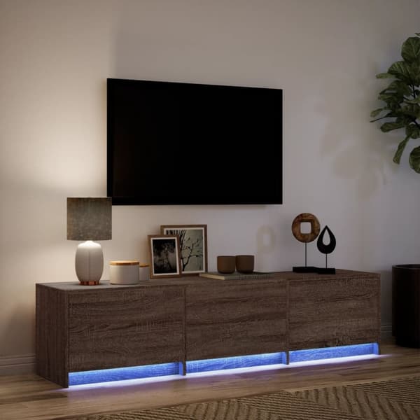 tv-bord m. LED-lys 165x34x40 cm konstrueret træ brunt eg