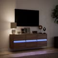 Miniatyrbild 5 av 10: Väggmonterad tv-bänk LED brun ek 130x31x45 cm