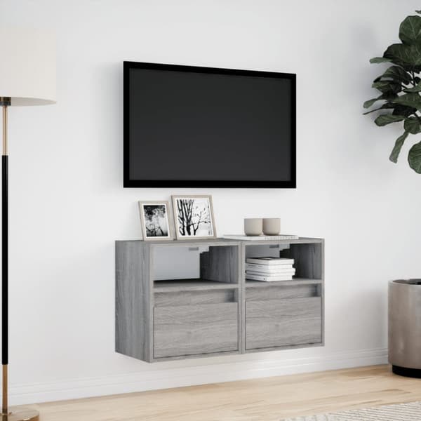 væghængte tv-borde 2 stk. med LED-lys 41x31x45 cm grå sonoma-eg