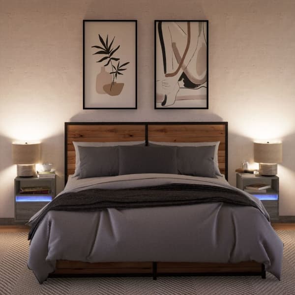væghængte tv-borde 2 stk. med LED-lys 41x31x45 cm grå sonoma-eg