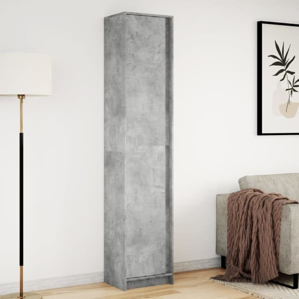 skab med LED-lys 41,5x32,5x200 cm konstrueret træ betongrå