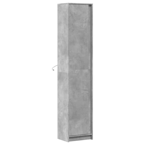 skab med LED-lys 41,5x32,5x200 cm konstrueret træ betongrå