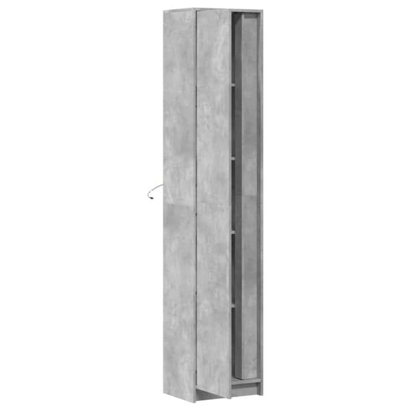 skab med LED-lys 41,5x32,5x200 cm konstrueret træ betongrå