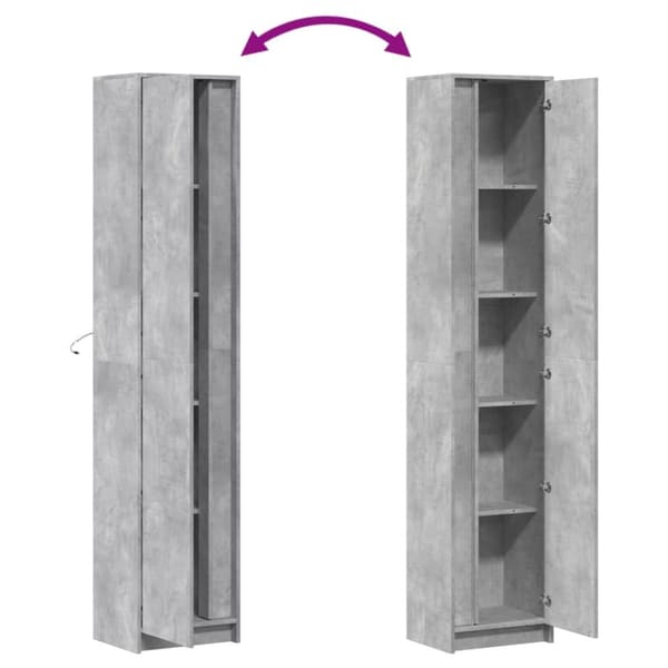 skab med LED-lys 41,5x32,5x200 cm konstrueret træ betongrå