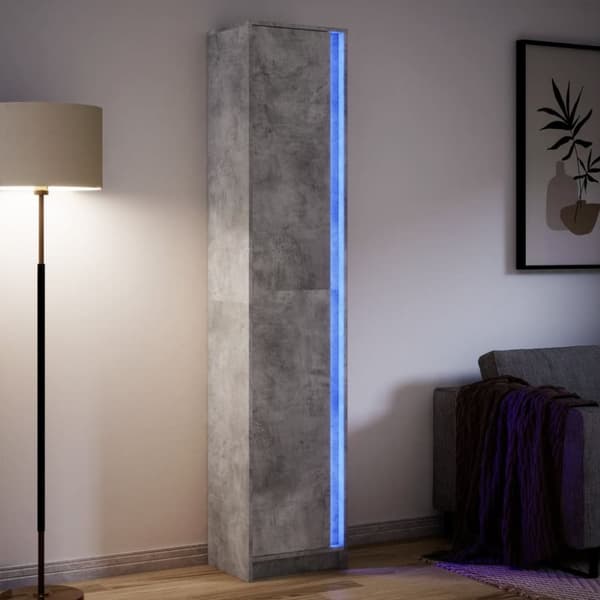 skab med LED-lys 41,5x32,5x200 cm konstrueret træ betongrå