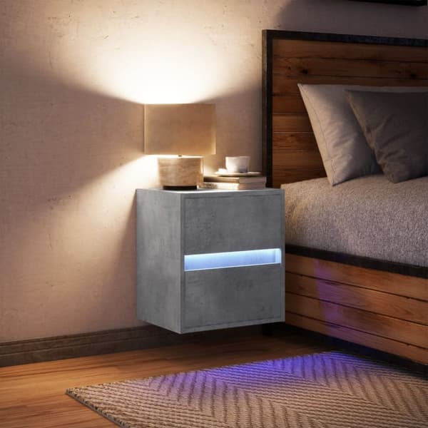 væghængt tv-bord med LED-lys 41x31x45 cm betongrå