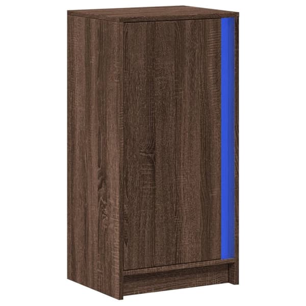 skab med LED-lys 42,5x34x85cm konstrueret træ brun egetræsfarve