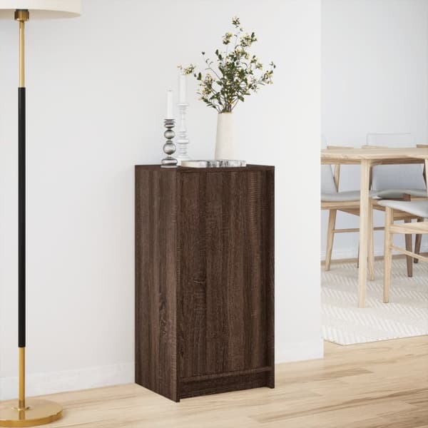 skab med LED-lys 42,5x34x85cm konstrueret træ brun egetræsfarve