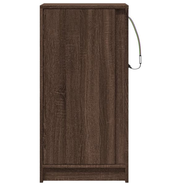 skab med LED-lys 42,5x34x85cm konstrueret træ brun egetræsfarve