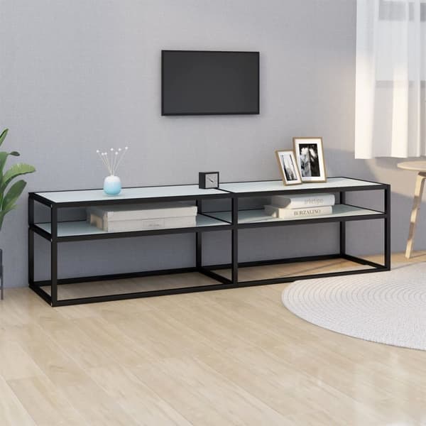 tv-bord 160x40x40,5 cm hærdet glas marmoreffekt hvid