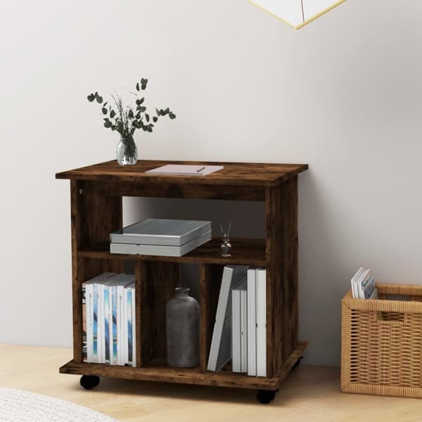 skab med hjul 60x45x60 cm konstrueret træ røget egetræsfarve