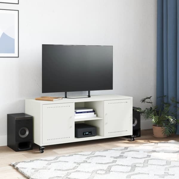 Tv-bänk vit 100,5x39x43,5 cm kallvalsat stål