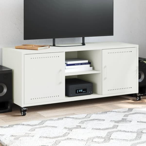 Tv-bänk vit 100,5x39x43,5 cm kallvalsat stål