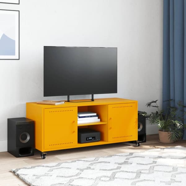 tv-bord 100,5x39x43,5 cm koldvalset stål sennepsgul