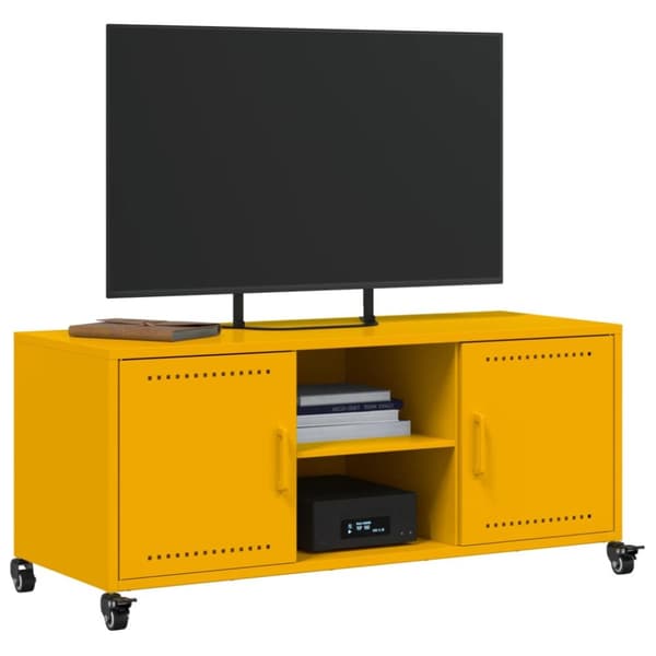 tv-bord 100,5x39x43,5 cm koldvalset stål sennepsgul