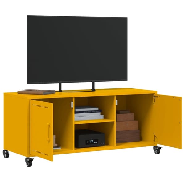 tv-bord 100,5x39x43,5 cm koldvalset stål sennepsgul