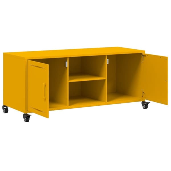 tv-bord 100,5x39x43,5 cm koldvalset stål sennepsgul