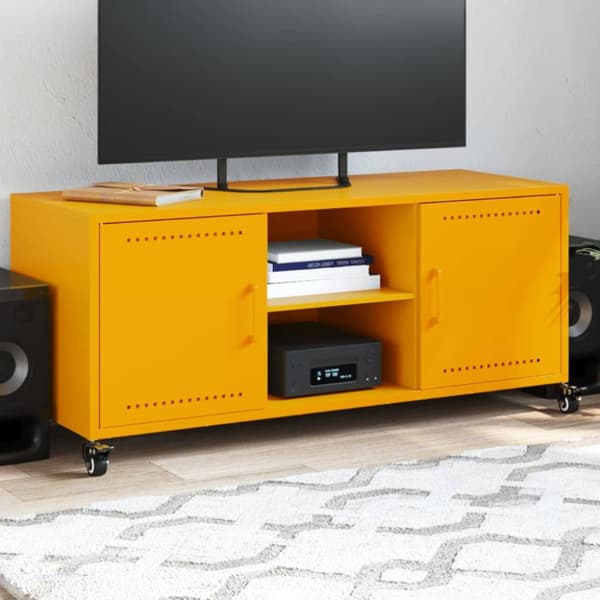 tv-bord 100,5x39x43,5 cm koldvalset stål sennepsgul