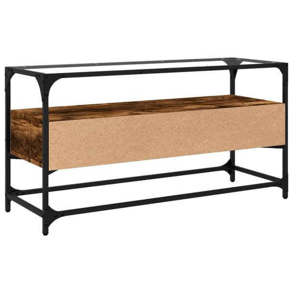 Tv-bänk med glasskiva rökfärgad ek 98x35x51 cm konstruerat trä