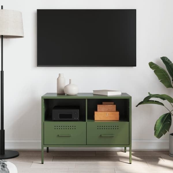 tv-bord 68x39x50,5 cm koldvalset stål olivengrøn