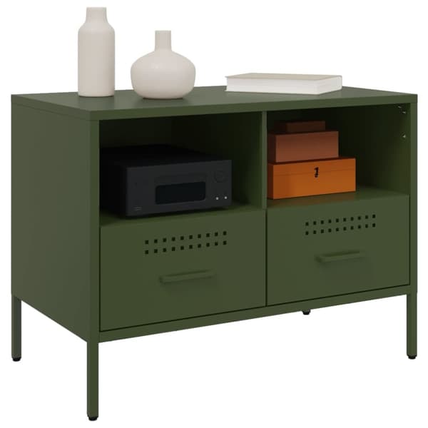 tv-bord 68x39x50,5 cm koldvalset stål olivengrøn