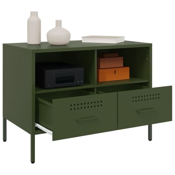 tv-bord 68x39x50,5 cm koldvalset stål olivengrøn