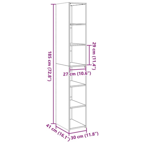 reol 30x41x185 cm konstrueret træ sonoma-eg