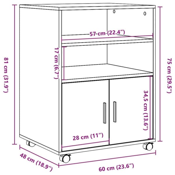 rullebord 60x48x81 cm konstrueret træ grå sonoma-eg