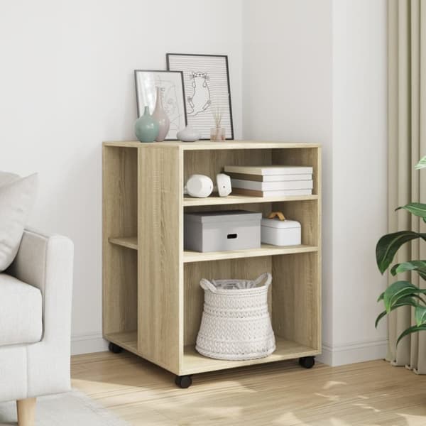 sidebord med hjul 55x60x78 cm konstrueret træ sonoma-eg