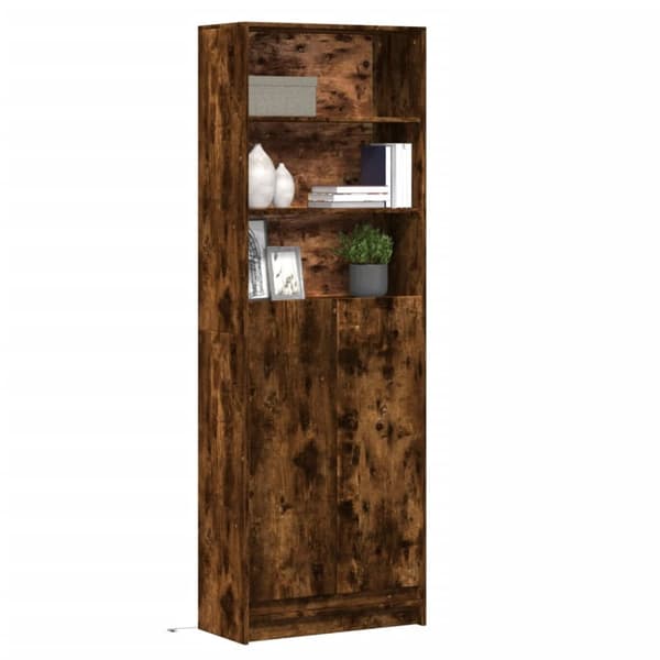 skab med LED-lys 69x32,5x200 cm konstrueret træ røget eg