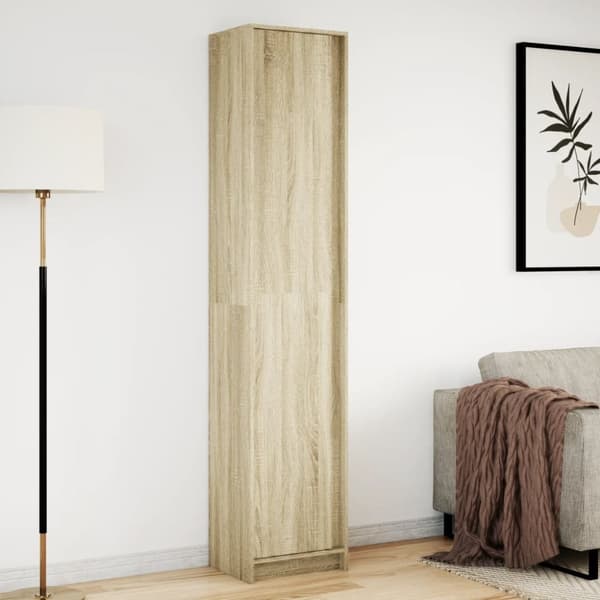skab med LED-lys 41,5x32,5x200 cm konstrueret træ sonoma-eg