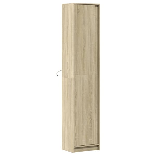 skab med LED-lys 41,5x32,5x200 cm konstrueret træ sonoma-eg