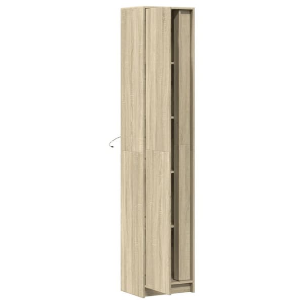 skab med LED-lys 41,5x32,5x200 cm konstrueret træ sonoma-eg