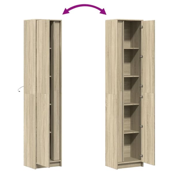 skab med LED-lys 41,5x32,5x200 cm konstrueret træ sonoma-eg