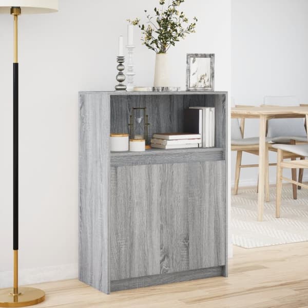 skab med LED 72x34x100 cm konstrueret træ grå sonoma-eg