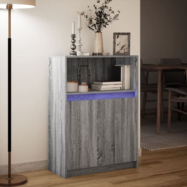 skab med LED 72x34x100 cm konstrueret træ grå sonoma-eg