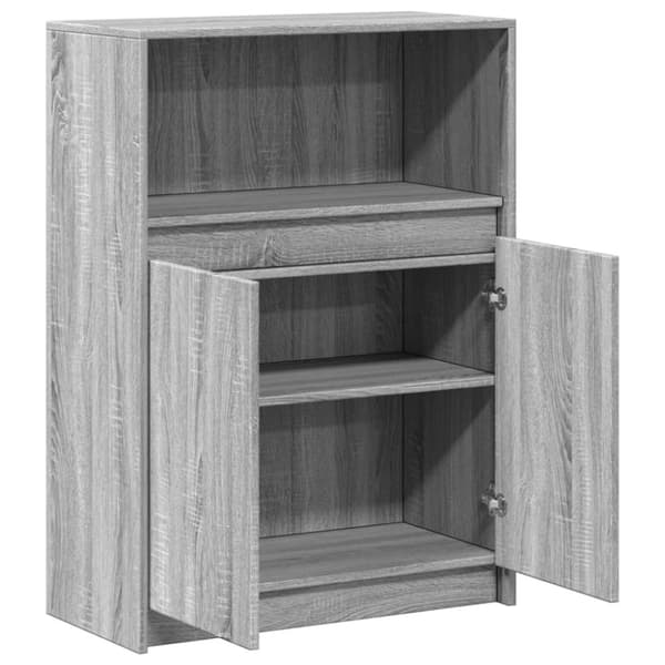 skab med LED 72x34x100 cm konstrueret træ grå sonoma-eg