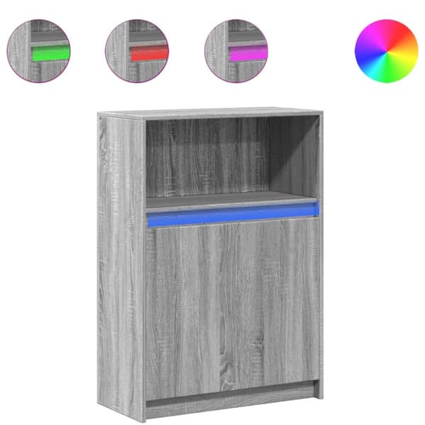 skab med LED 72x34x100 cm konstrueret træ grå sonoma-eg