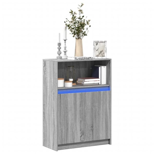 skab med LED 72x34x100 cm konstrueret træ grå sonoma-eg
