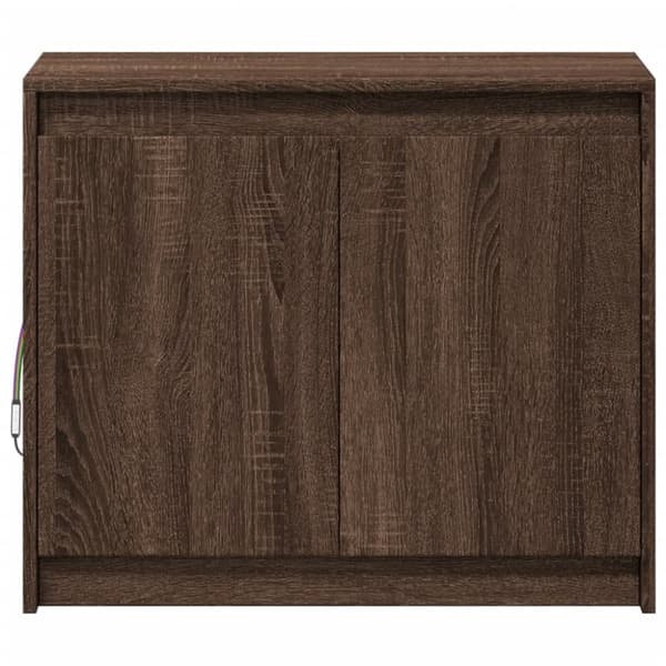 skab med LED-lys 72x34x61 cm konstrueret træ brun egetræsfarve