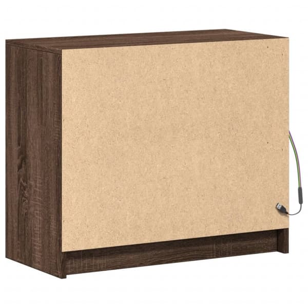 skab med LED-lys 72x34x61 cm konstrueret træ brun egetræsfarve