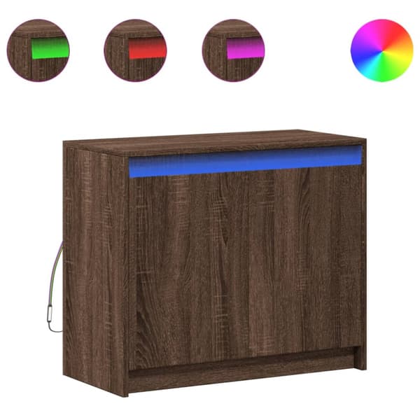 skab med LED-lys 72x34x61 cm konstrueret træ brun egetræsfarve