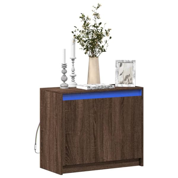 skab med LED-lys 72x34x61 cm konstrueret træ brun egetræsfarve