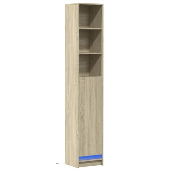 skab med LED-lys 36x32,5x200 cm konstrueret træ røget eg