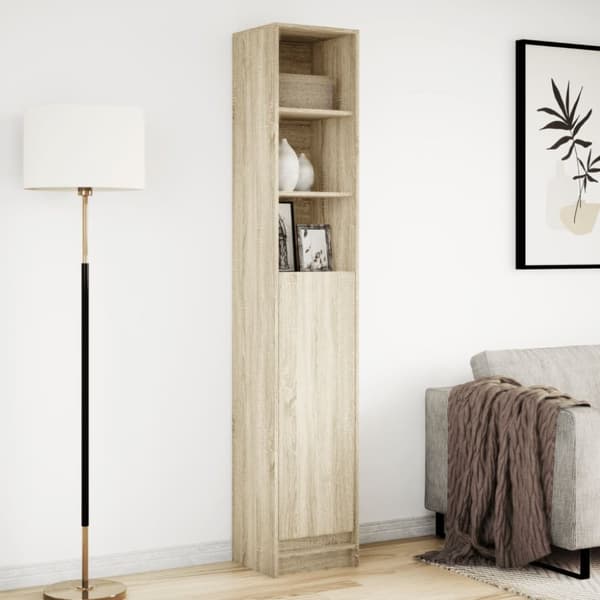 skab med LED-lys 36x32,5x200 cm konstrueret træ røget eg