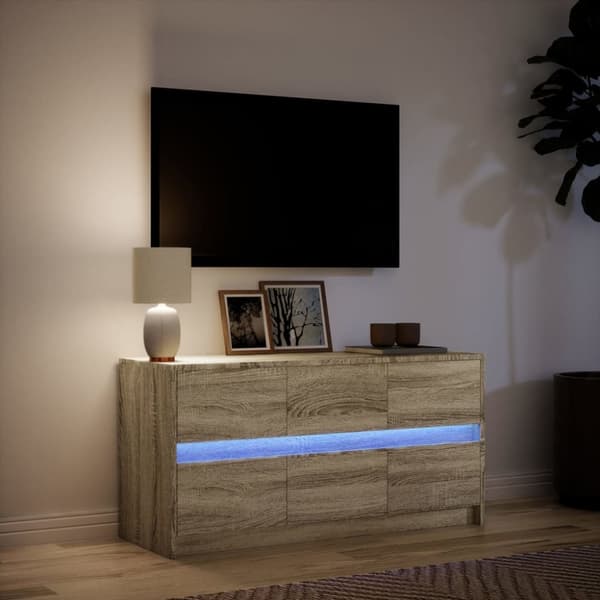 Tv-bänk med LEDs sonoma-ek 100x34x50 cm konstruerat trä