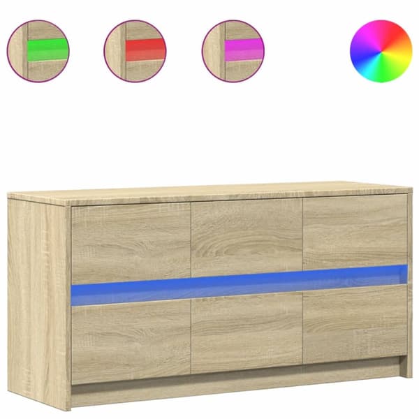 Tv-bänk med LEDs sonoma-ek 100x34x50 cm konstruerat trä